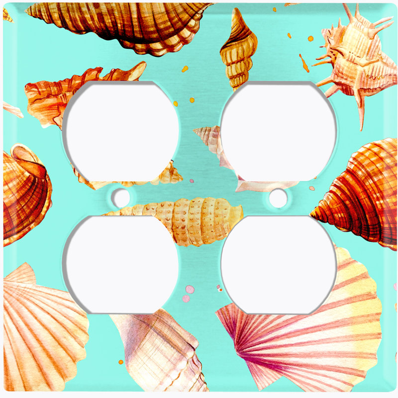 Plaque murale assortie à 2 prises doubles Sea Shells, Bleu sarcelle