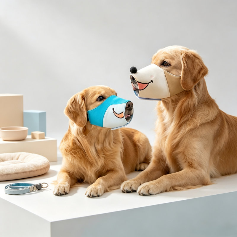 Doux dessin animé doux respirant anti-morsure, écorce quotidienne, accessoire pour chien, ensemble de 4, ensemble