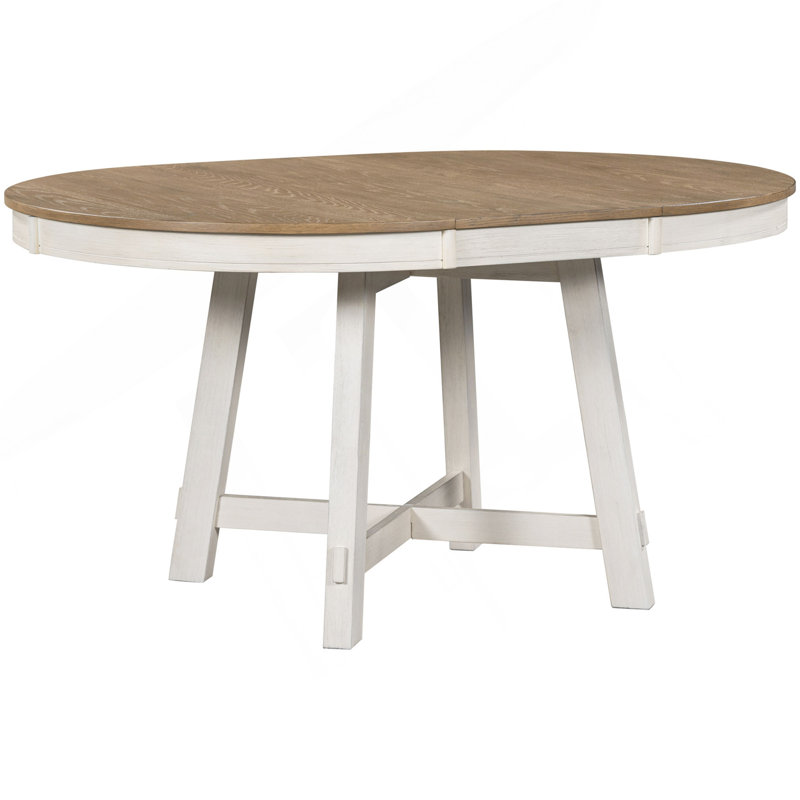 Table de salle à manger à rallonge Farmhouse, Bois de chêne naturel / blanc antique