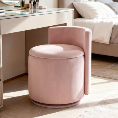360° Swivel Vanity Stool with Storage, Corduroy Round Vanity Chair with Curved Back, Accent Stool for Bedroom, Living Room, Makeup Room, Dressing Area