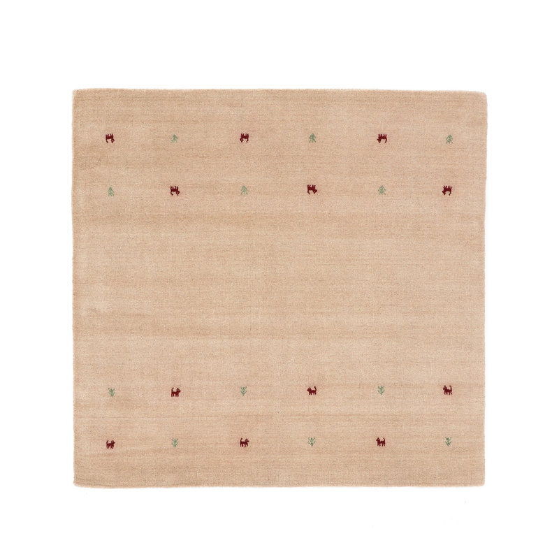 Gabbeh Uni Hand Woven Wool Beige Indoor Rug, Square 150cm