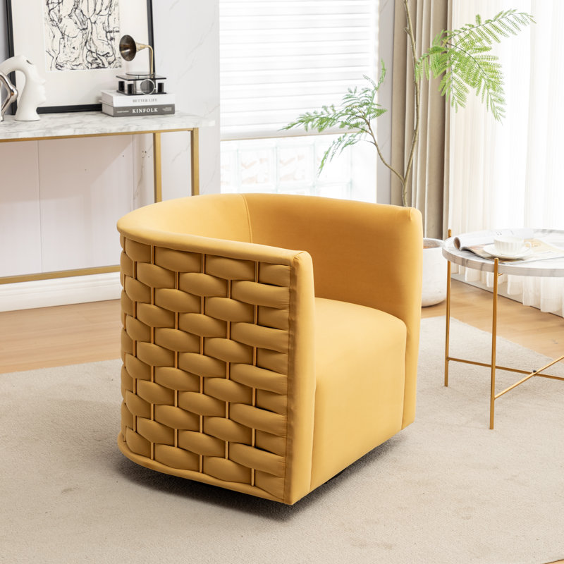 Occie Velvet Swivel Barrel Chair, Yellow