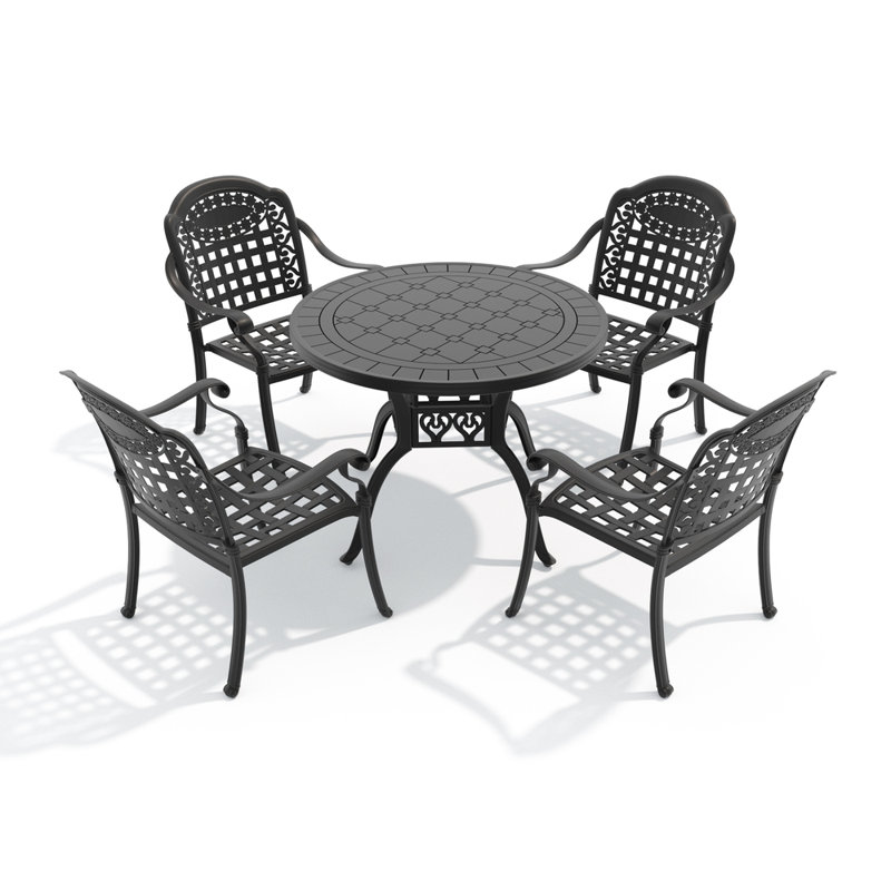 Reontae 4 - Person Patio Dining Set with Round Table , Cushions Included