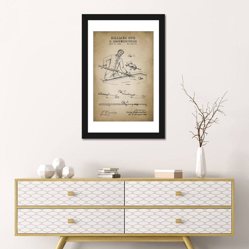 «Billiard VI», impression sur toile, H 24 po x l 16 po x P 1 po, Papier d'art encadré noir, Blanc