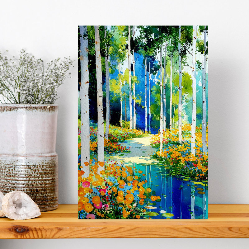 Art floral de forêt de bouleaux serein, 18" H x 12" W