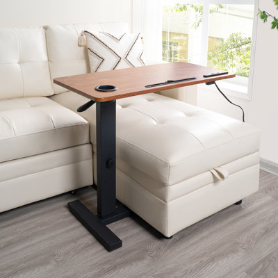 Table de lit réglable avec roulettes, table de chevet roulante, chariot portatif et bureau d'ordinateur portable pour lit, fauteuil inclinable, canapé et fauteuil roulant, roulettes cachées, ports USB et de type C, porte-gobelet