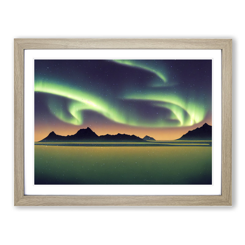 Terrific Northern Lights - Framed Print, 25cm H x 34cm W x 2cm D, Oak