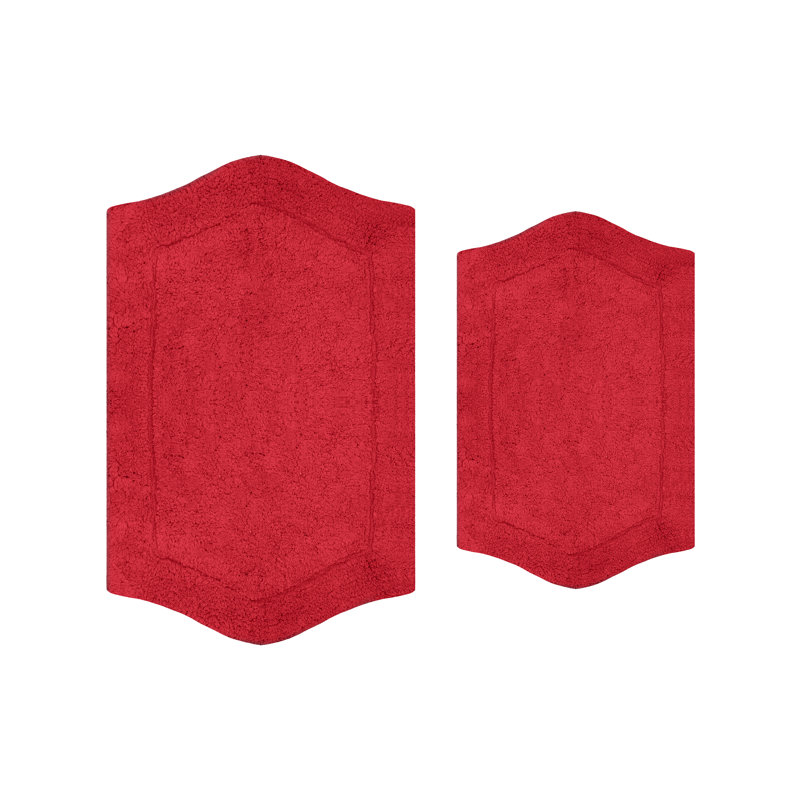 Morissette 100% Cotton Bath Rug, Non-slip, Absorbent, Machine Washable, Quick Dry 2 PCs set (21x34 / 24x40), Rouge
