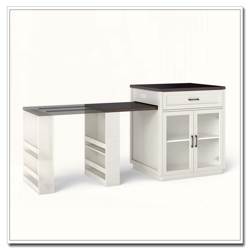 Îlot de cuisine extensible 83,1 po avec table coulissante et prise de courant