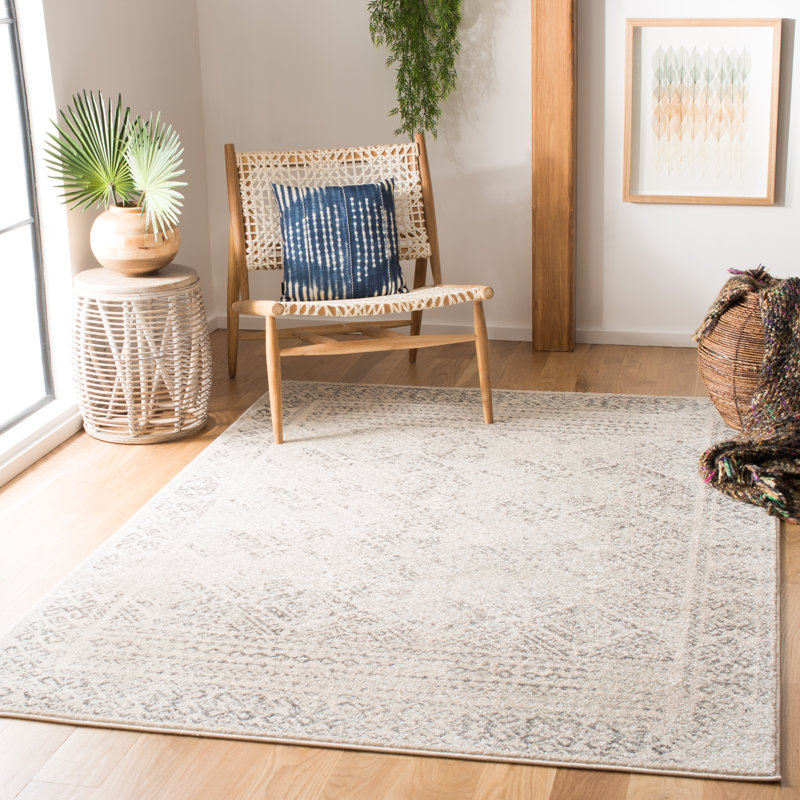 Hooked Geometric Ivory/Grey Rug, Rectangle 122 x 183 cm
