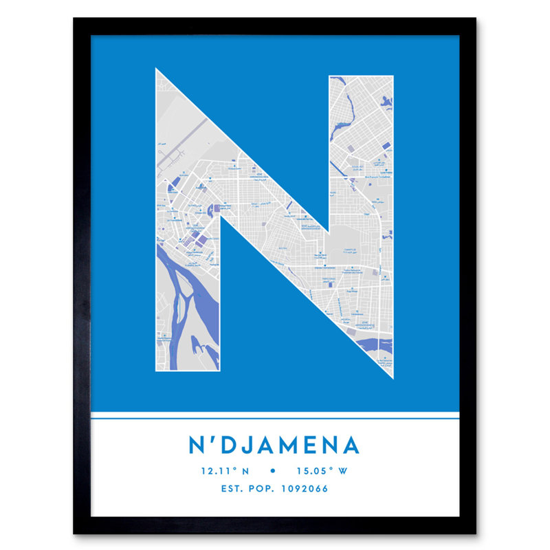 N'Djamena City Map N'Djamena Blue - Single Picture Frame Typography