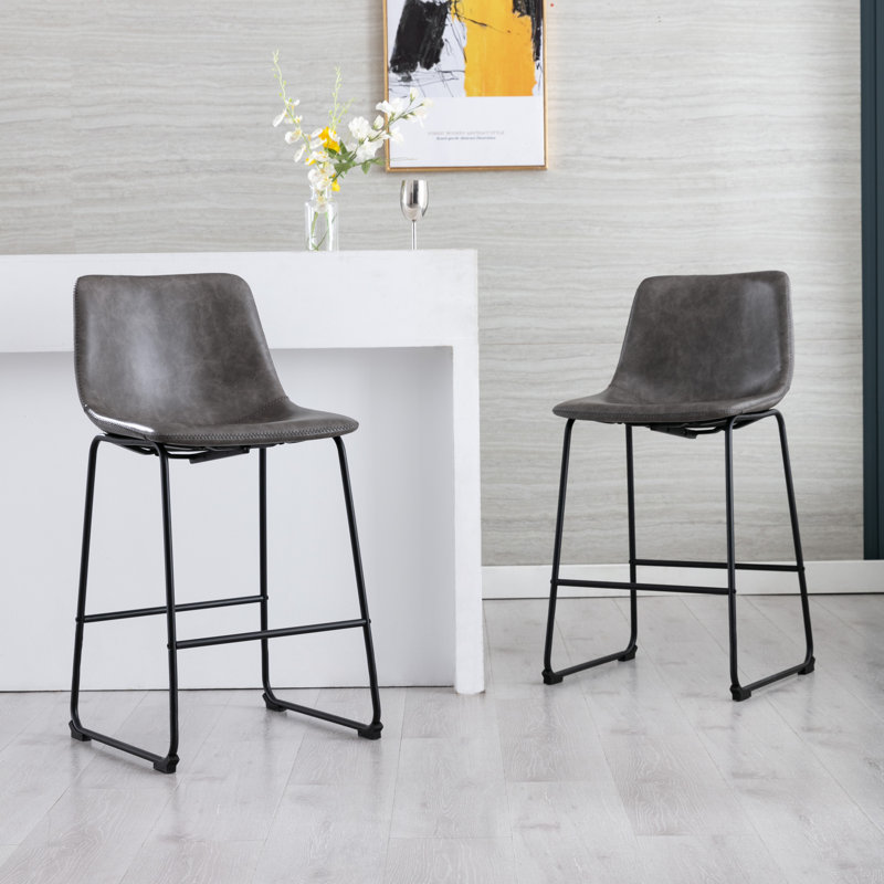 Tabouret de bar et de comptoir rembourré Halterman, Tabouret de comptoir (siège d'une hauteur de 24 p, gris