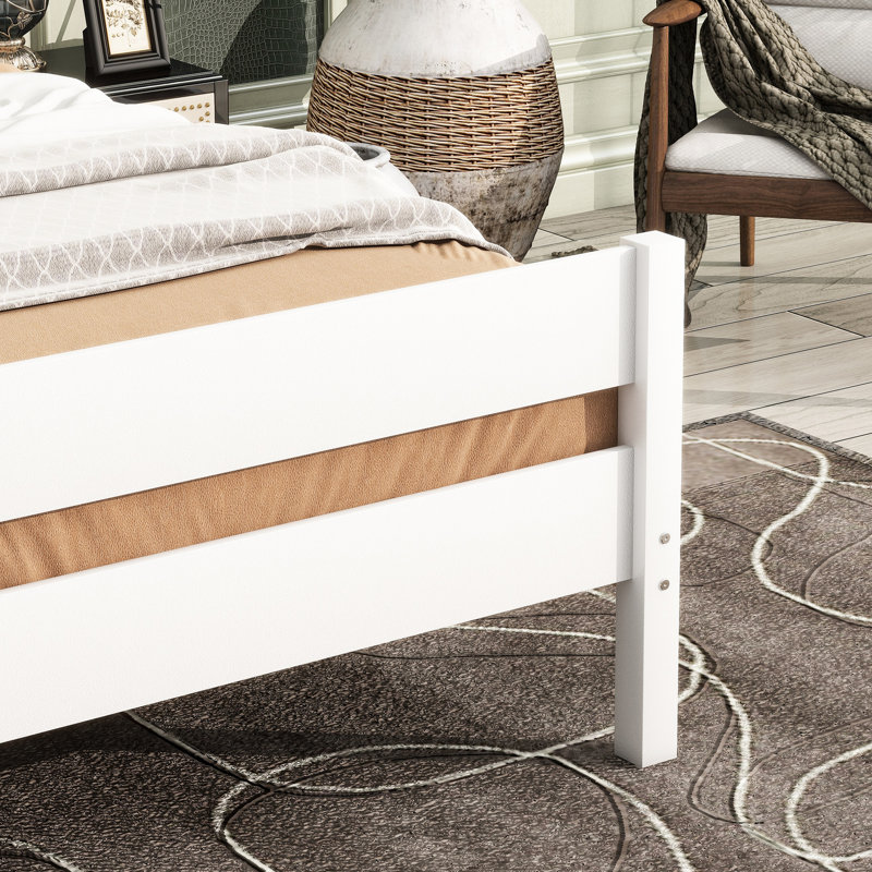 Lit simple blanc avec tête de lit en bois d'hévéa et rangement peu encombrant, style classique, finition rapide, rangement optimisé pour les petites pièces, assemblage simple