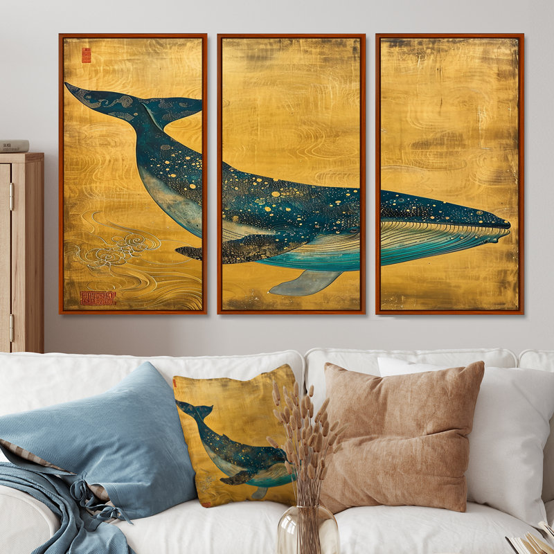 Amyerra - Whale Animal Wall Art Set, Brown Floater Framed, 40" H x 60" W x 1" D