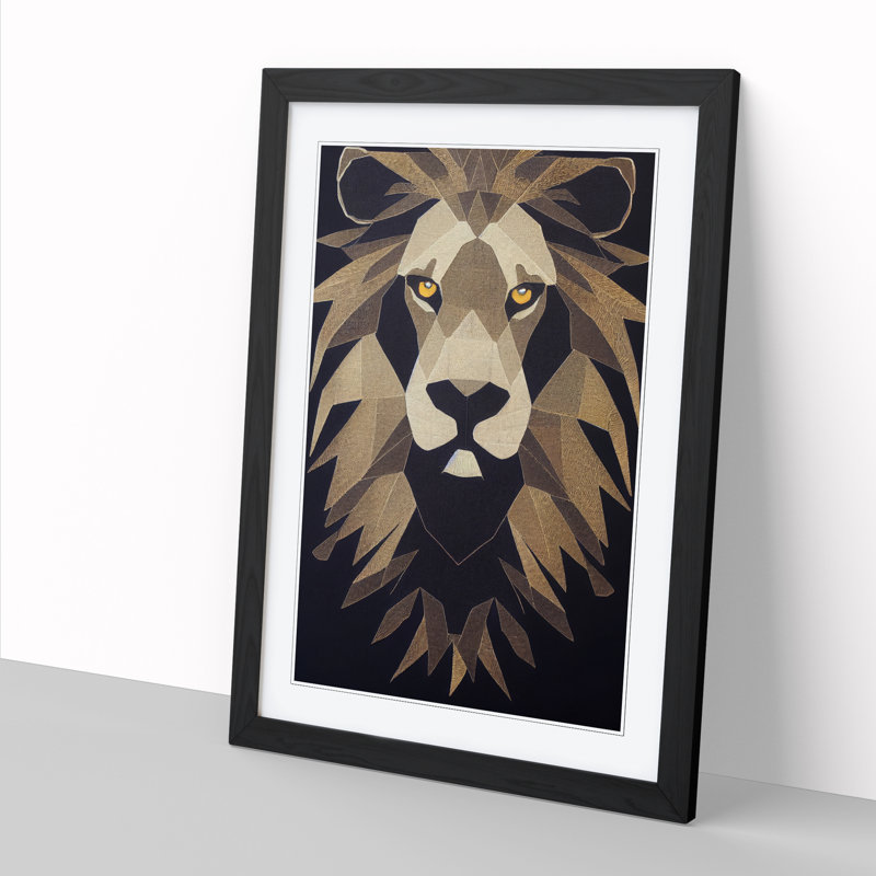 Lion Embroidery - Picture Frame Print, 46cm H x 34cm W x 2cm D, Oak