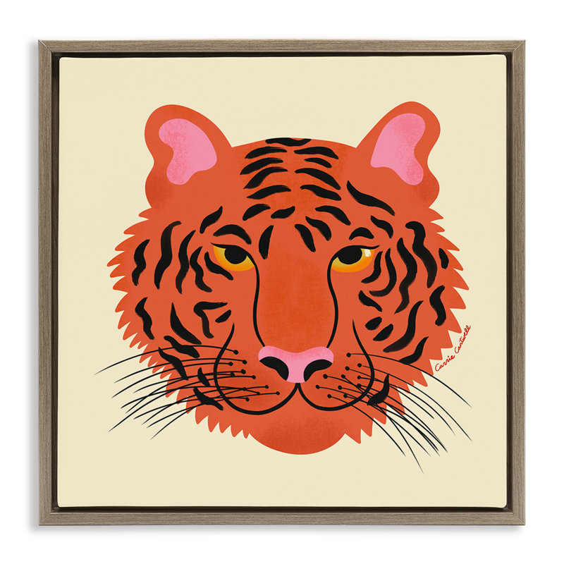 Cadre flottant moderne avec visage de tigre sauvage, design par Carrie Cantwell, Cadre flottant orme Montalcino