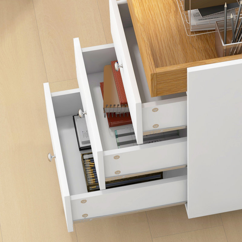 Armoire de rangement pour bureau à 3 tiroirs HOMcom, tiroir de bureau sur roulettes avec plateau amovible, support pour imprimante sous le bureau avec rangement, blanc