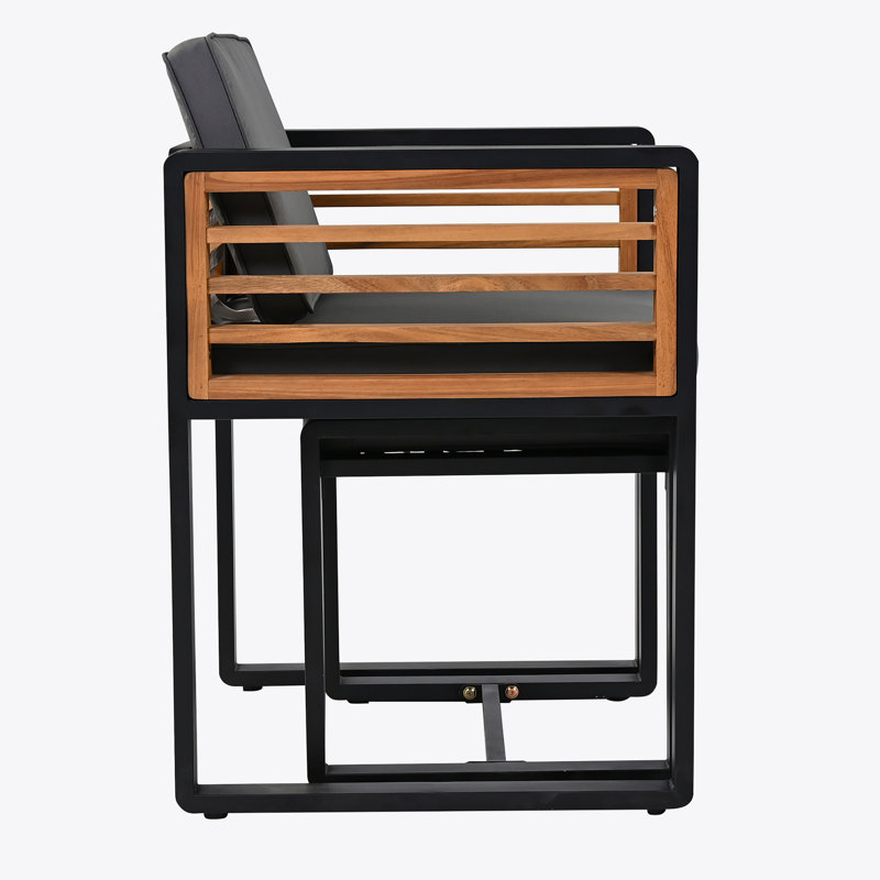 Ensemble repas en acacia avec coussins et repose-pieds Phillip, Gris, 8