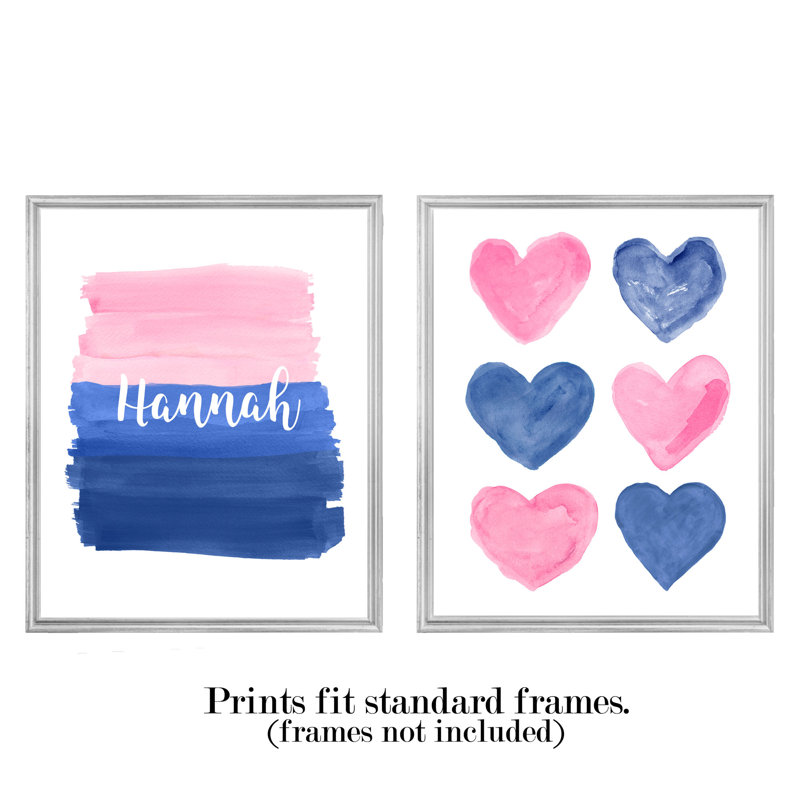 Imprimé rose et bleu marine pour chambre à coucher avec cœurs, H 10 po x l 8 po