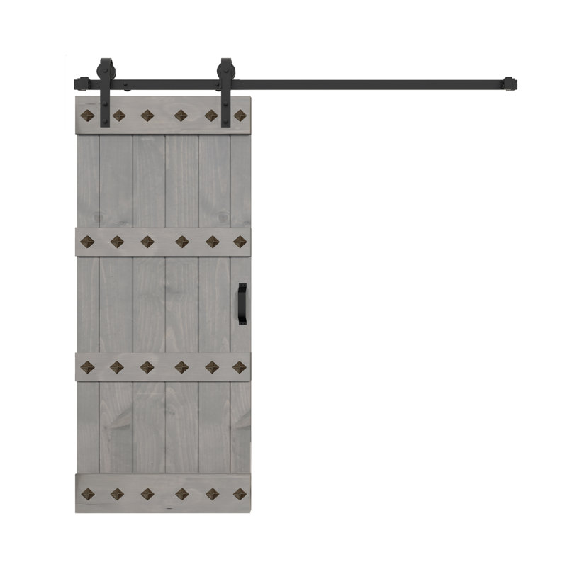 Mid-Century Modern Dark Walnut Solid Wood Barn Door Kit with Matte Black Hardware
