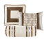 Édredon 7 pièces pour grand lit, couleurs taupe / brun, rembourrage, coussins décoratifs inclus, pièce, ruban, taies décoratives