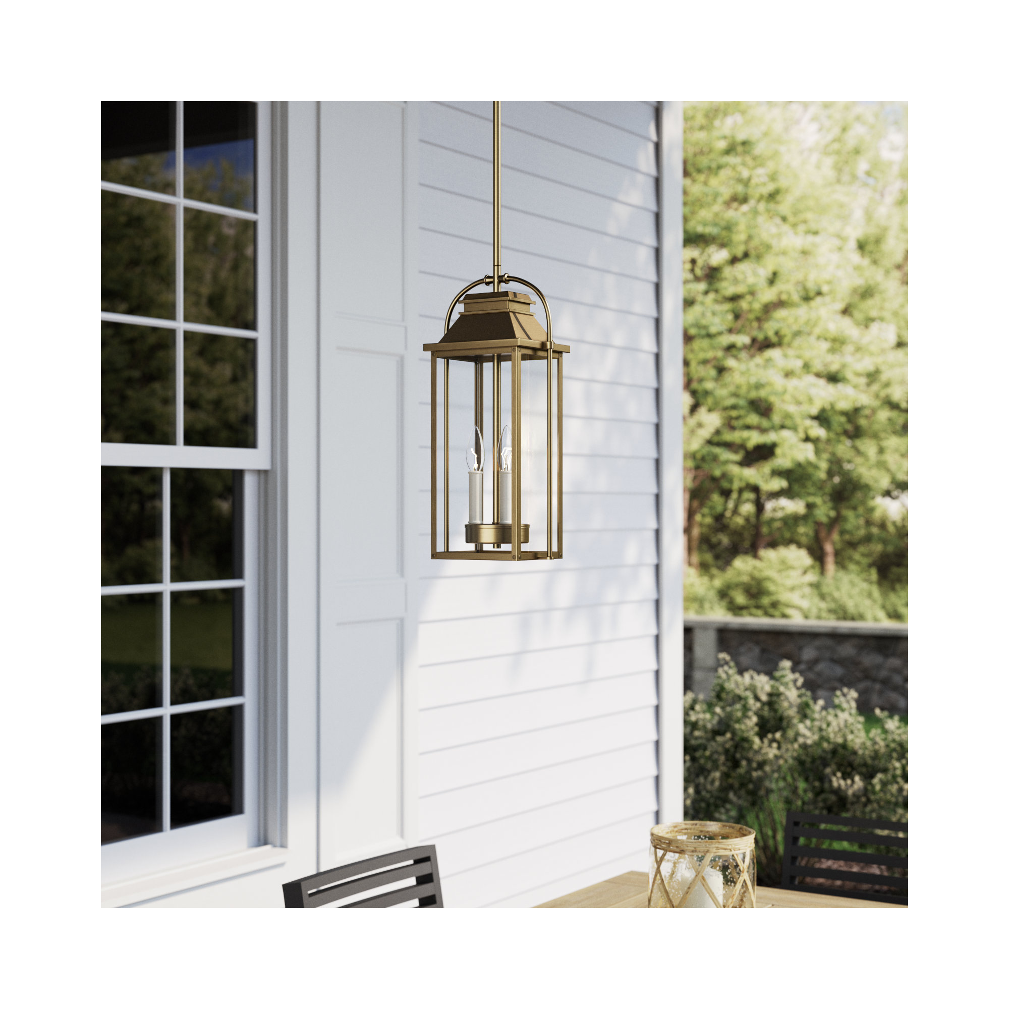 Newson Transparent Outdoor Metal Hanging Lantern, Painted Distressed Brass
