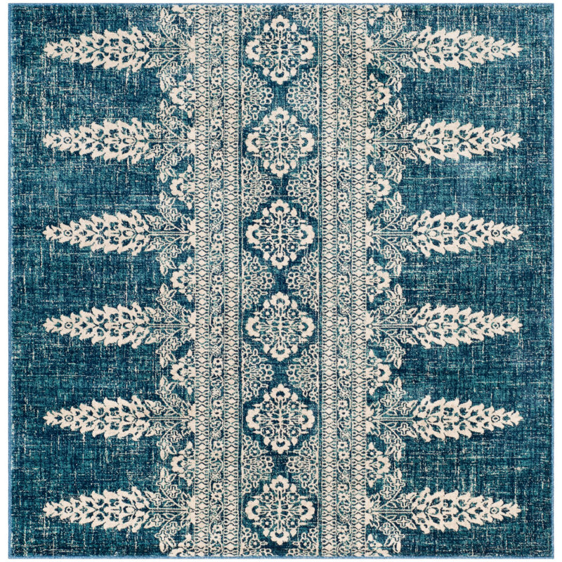 Annette Floral Royal/Ivory Area Rug, Square 6'7"