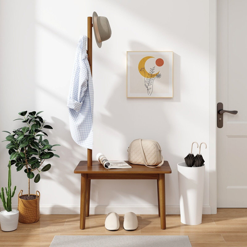 Solid Wood Freestanding 4 - Hook Coat Rack
