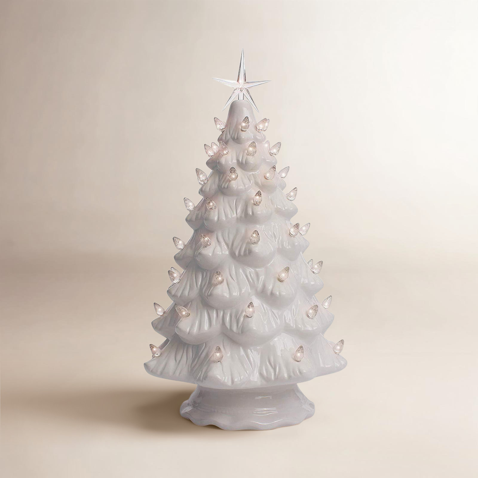 Lighted Ceramic Christmas Tree, 15.5" H x 9" W x 9" D, White