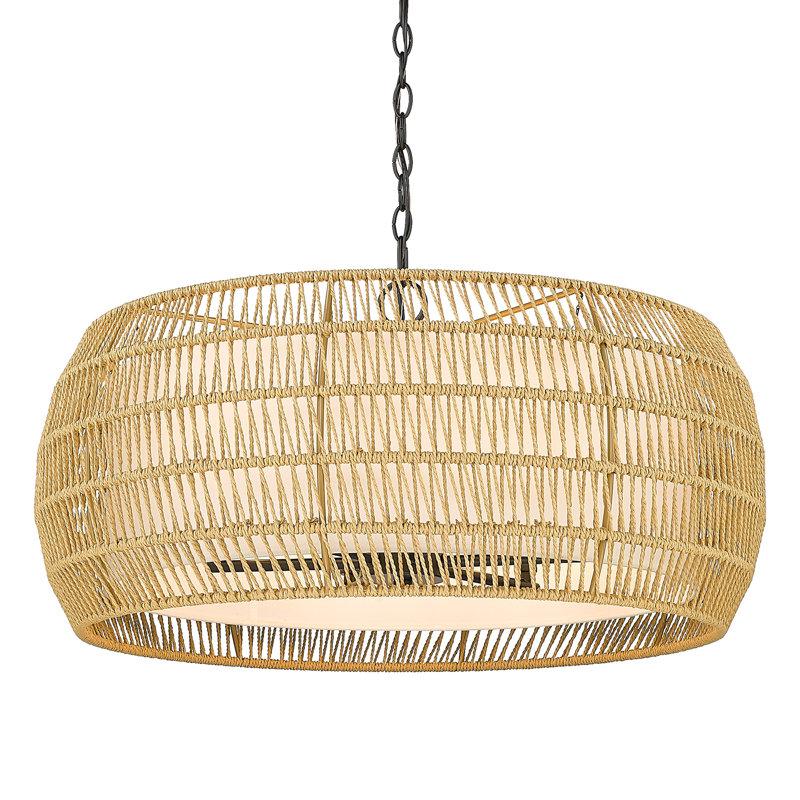 Chapple Dimmable Steel Drum Chandelier, Natural, 6 Lights