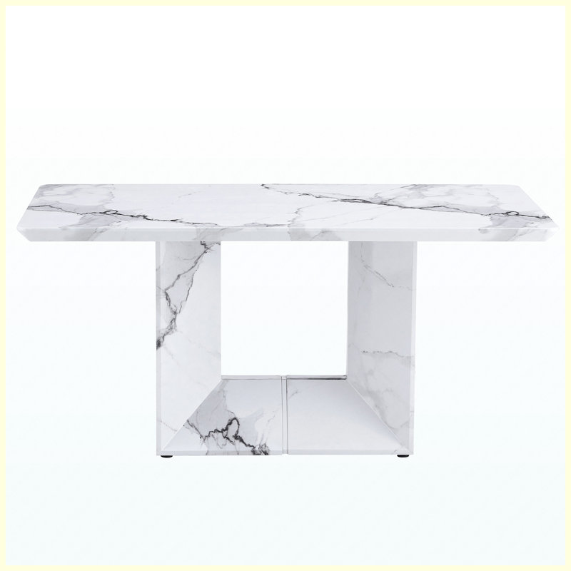 63" White Marble Pattern Dining Table, Rectangular Kitchen Table for 4-6 People, Modern Dining Room Table for Kitchen, Living Room