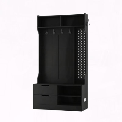 Hall Tree with 6 Hooks, Storage Bench, and Shoe Storage