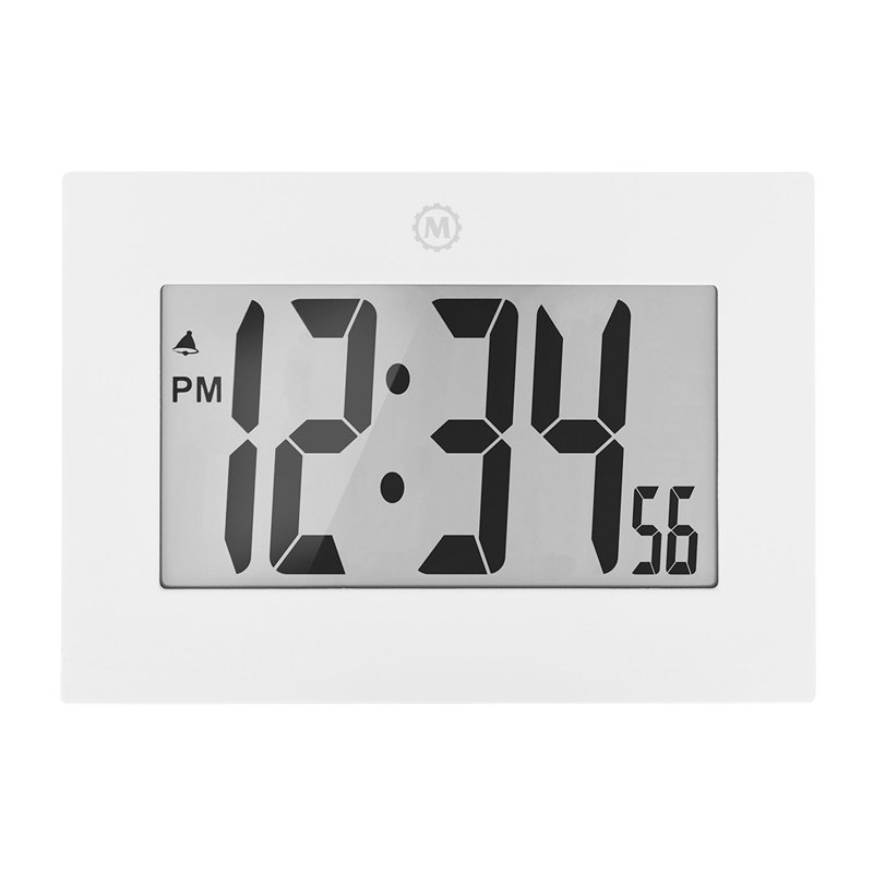 Large Digital Wall Clock with FoldOut Table Stand, White