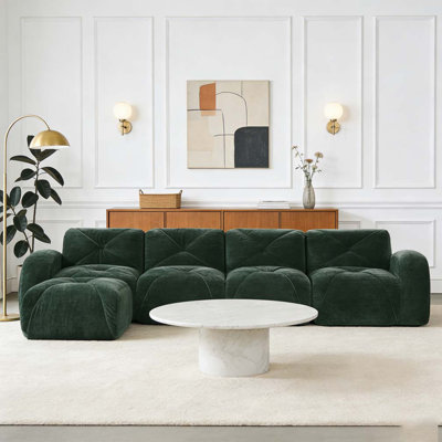 Soft Velvet Fabric,Tufted Design,32D High Density Sponge Bottom,Ergonomic Design Bottom,Anti-Slip Design,Free Combination,No Assembly Required,Movable Ottoman