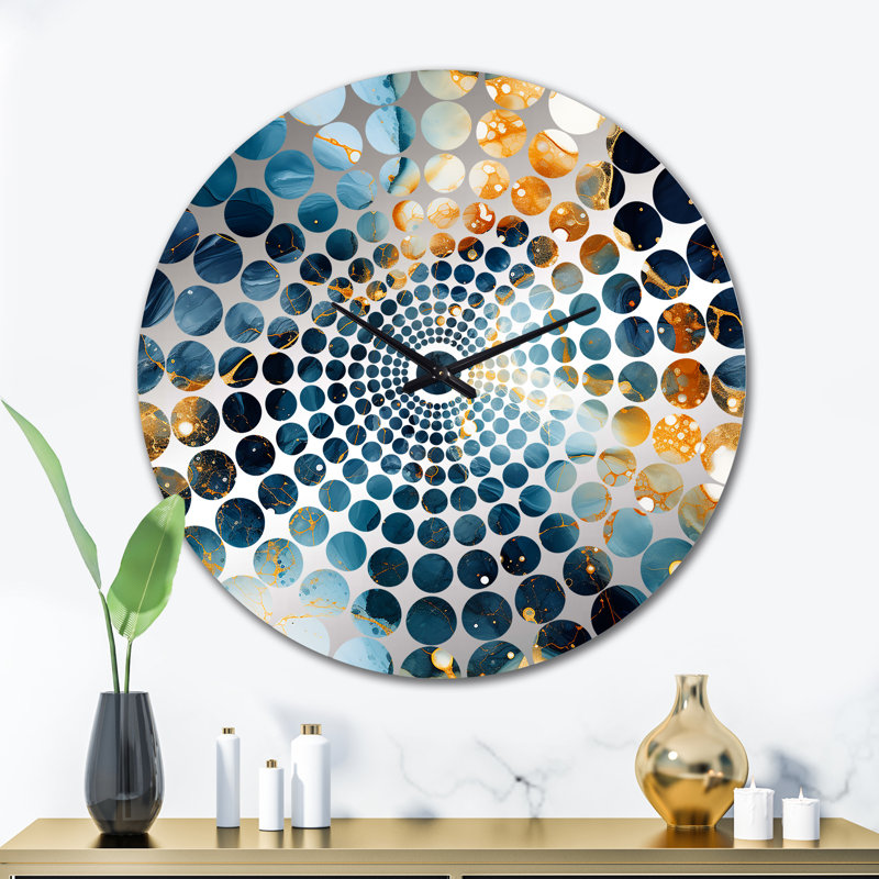 Horloge murale en marbre bleu sarcelle et or Astral Dreams, Très grand