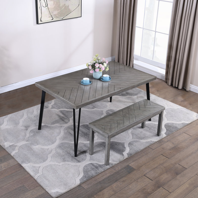 Modern Style Dining Table And Bench Set For Dining Room And Kitchen, Gray