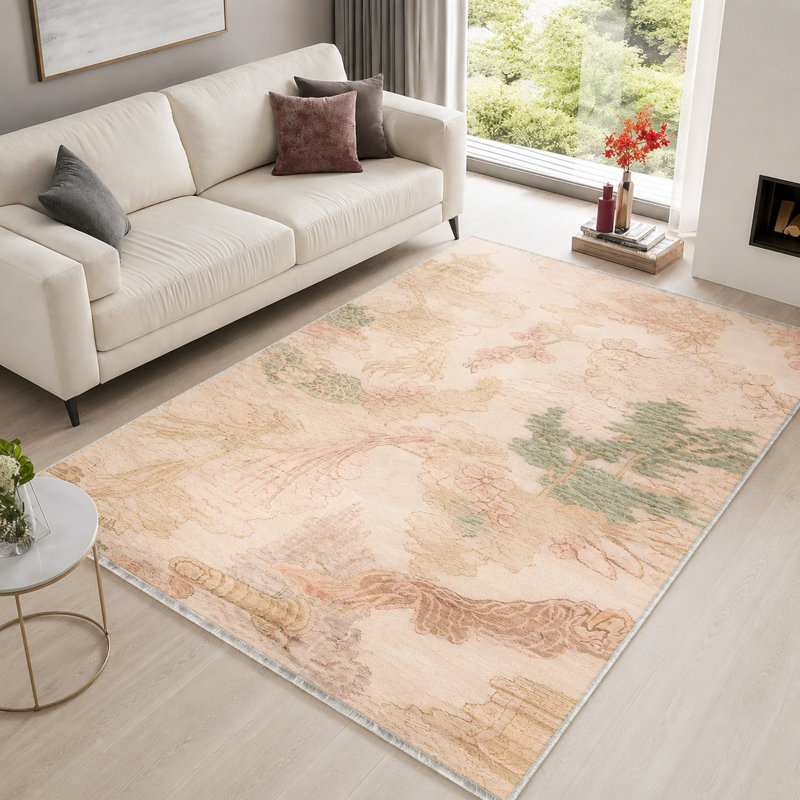 Netline Home Distinct Watercolour Soft White Abstract Washable Rug, 155 x 230 cm