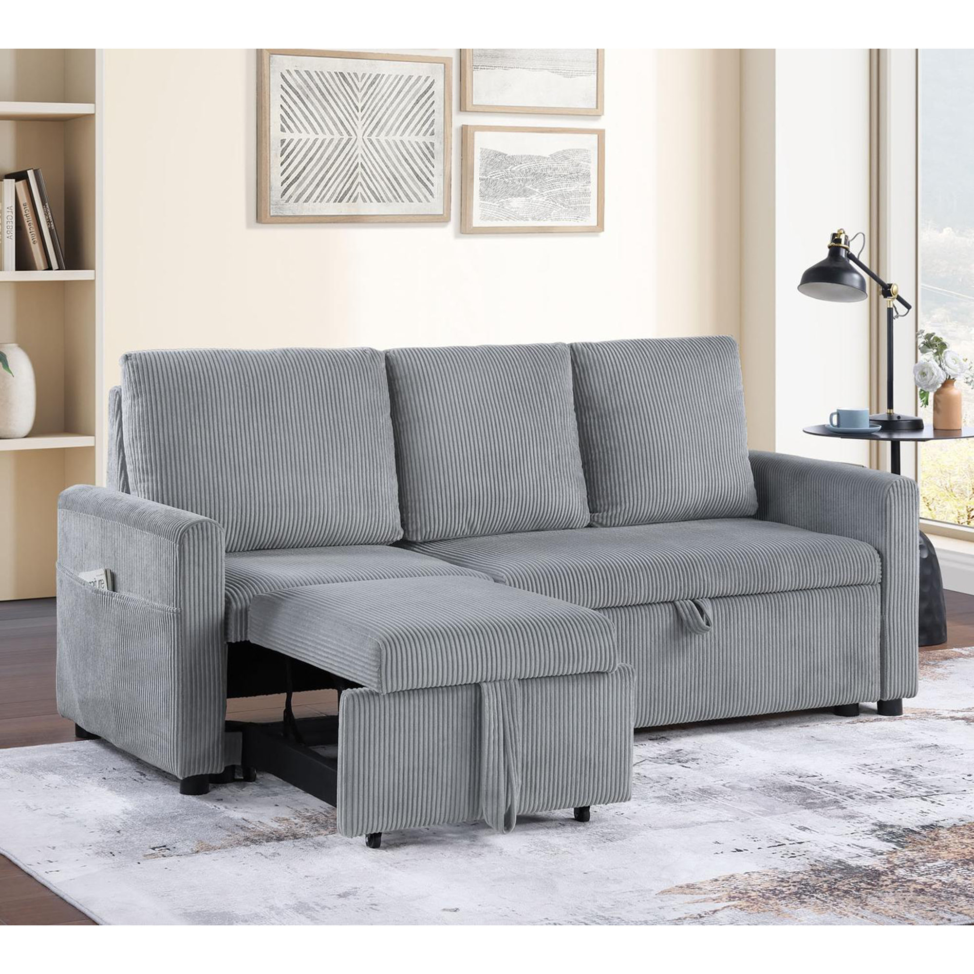 Latitude Run® Corduroy Sofa with Pull-Out Chaise | Wayfair