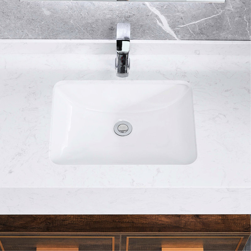 Lavabo pour salle de bain en céramique - Blanc rectangulaire, trop-plein, isolation phonique, chaleur, teinture et égratignure - sans trous de robinet, surface blanche supérieure, amortissement, pores