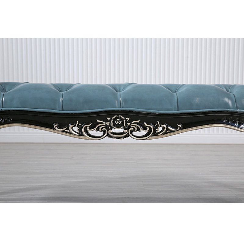 Banc en bois de bouleau sculpté et cuir de style européen pour chambre et salon, Bleu, Noir