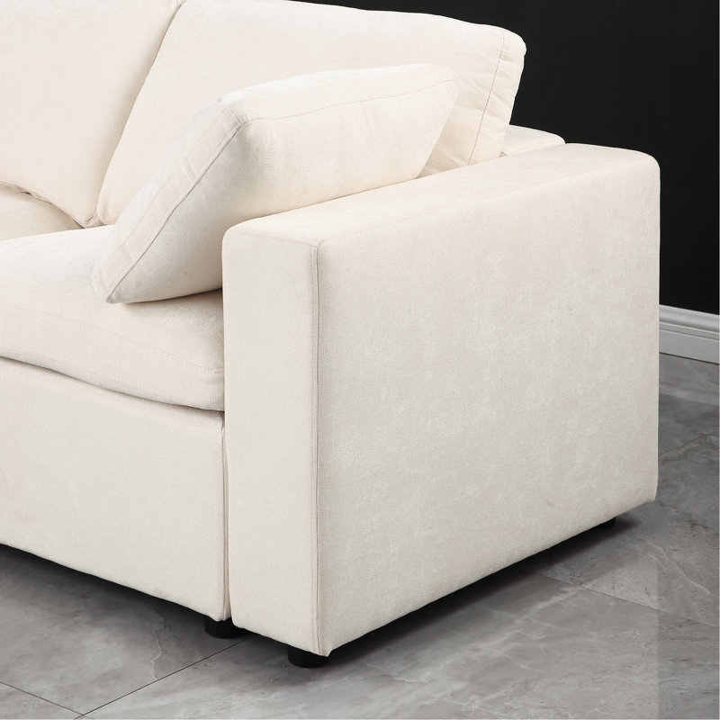 Canapé modulaire en chenille beige avec siège droit - offre une excellente expérience d'assise modulaire dans un fauteuil pour un confort accru