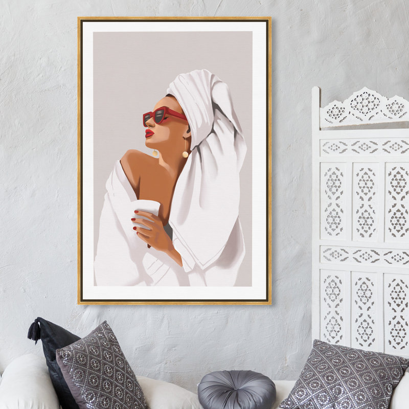 «Her Morning routine» - impression, H 54 po x l 36 po, Toile encadrée, Doré