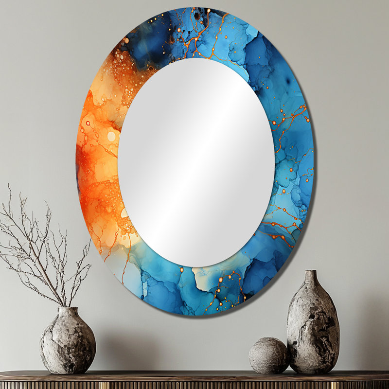 Miroir mural Love Love Turquoise et orange Marble Art I, 40 po x 30 po