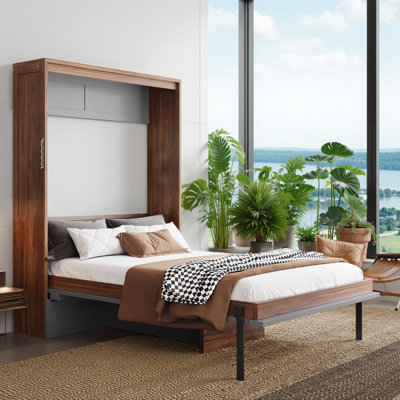 Full Size Murphy Bed with Foldable Desk - Space Saving Wall Bed - Modern Two-Tone Design - 500LB Capacity