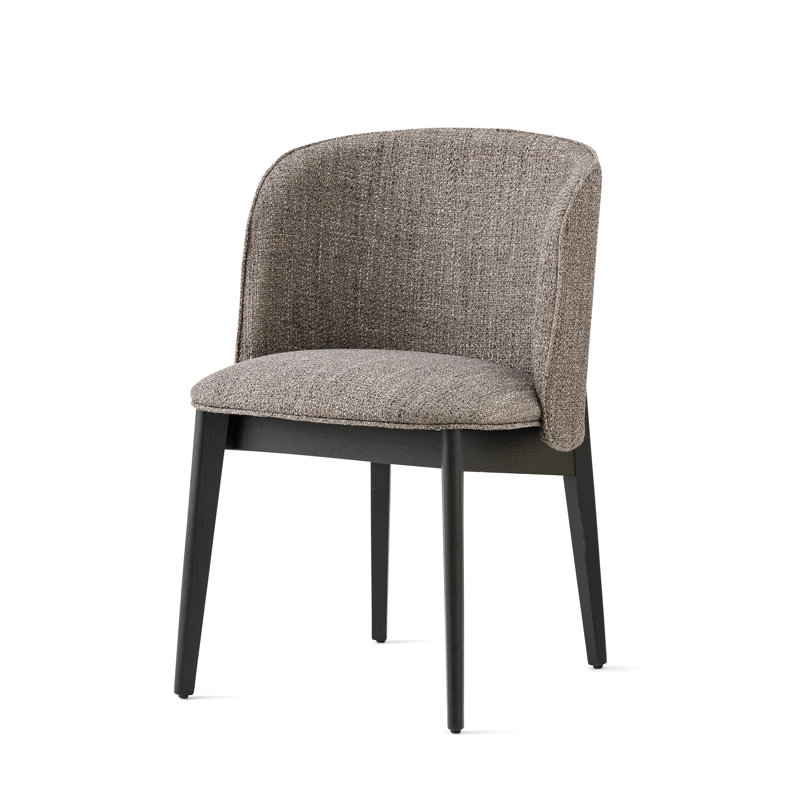 Abrey Upholstered Armchair with Wooden Base, Taupe, Matt Black