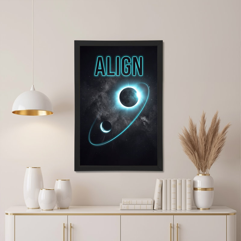 «Glowing Blue», texte sur planètes et lune, art mural sur toile, H 18 po x l 12 po