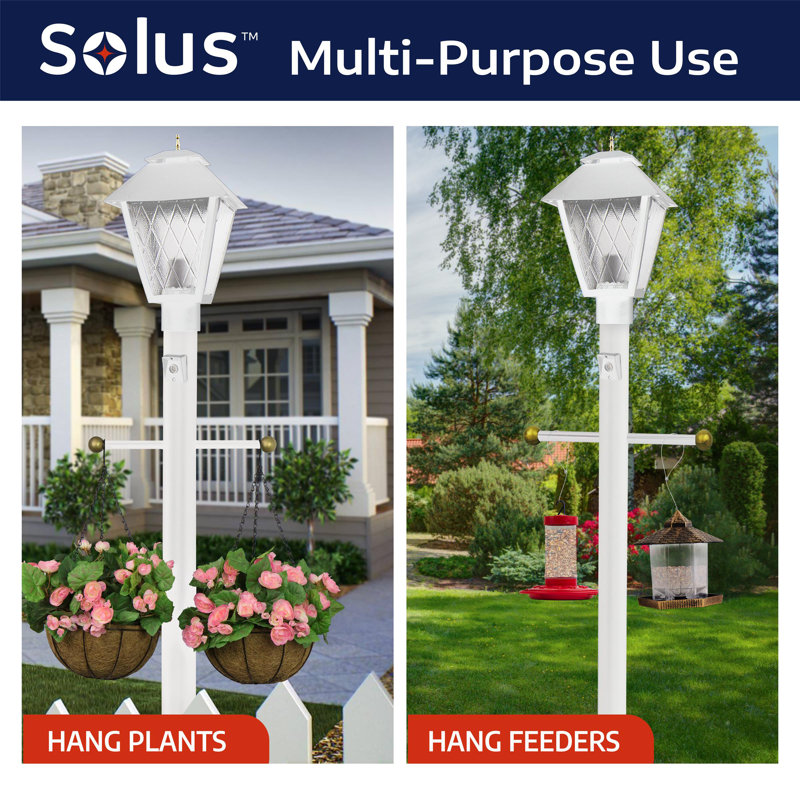 Solus 7, 8, or 10 ft.  Hardwired Direct Burial Lamp Post with Cross Arm and Dusk-to-Dawn Photocell Sensor, White