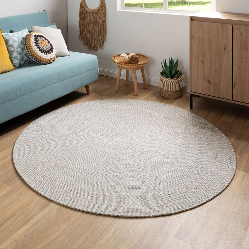 Dahlin Round Cotton Braided Area Rug, Gray/Cream, Round 120cm