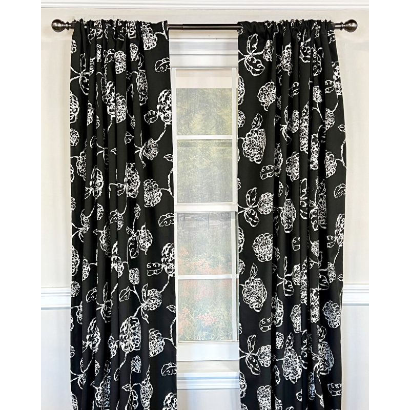 Pouf Cotton Blend Room Darkening Curtain Pair, 48" W x 96" L, Black