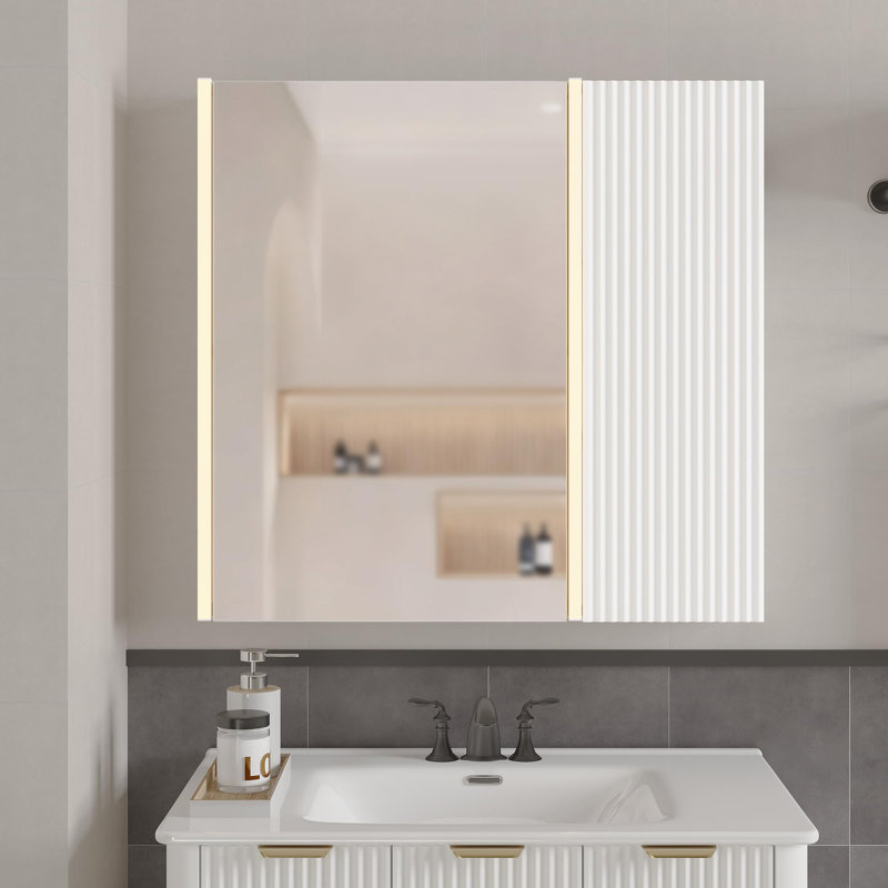 Meuble-lavabo flottant avec lavabo et armoire à pharmacie avec lumière DEL, Blanc, 30"